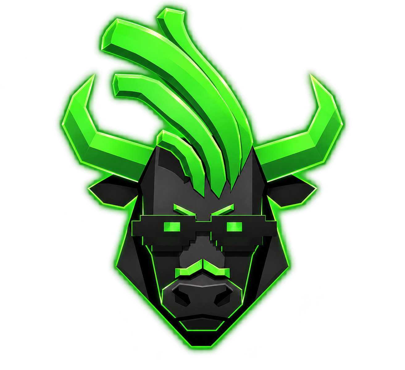 $Ansemleek 3D bull mascot with neon green horns and pixel sunglasses