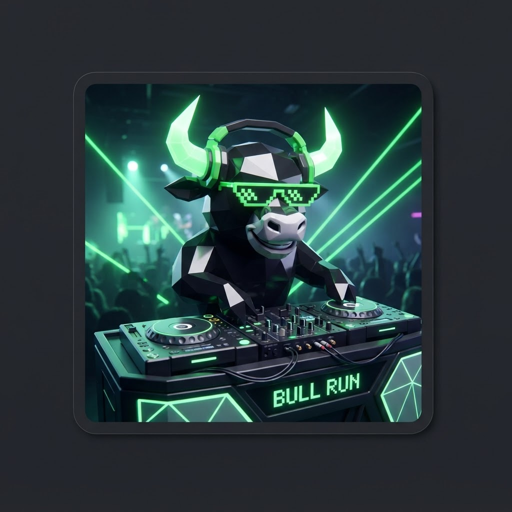 Ansemleek bull as a DJ with green laser beams